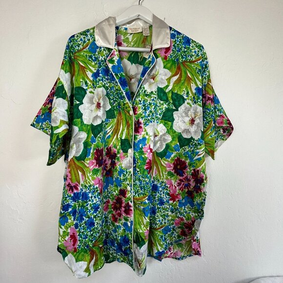 Vintage Victorias Secret Gold Label Floral Satin Pajama Top M/L Button-Up New - Picture 1 of 7